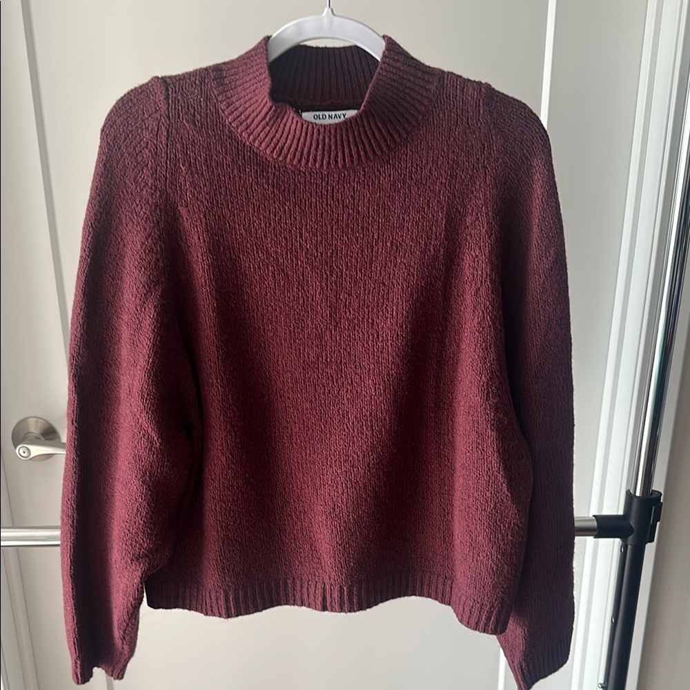 Old Navy Red Cowl Neck Sweater with Ribbed Texture
